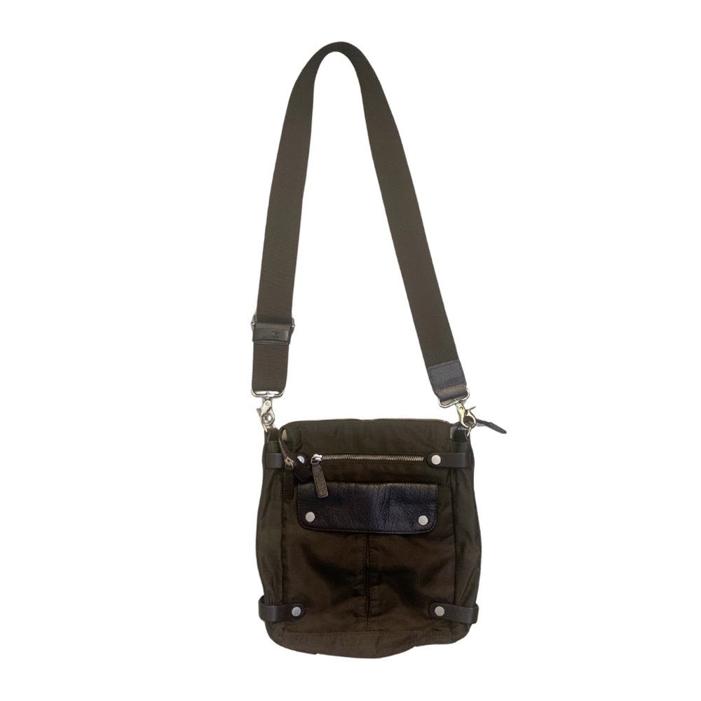 Francesco Biasia Leather Nylon Dark Brown Crossbody Bag Pockets Messenger